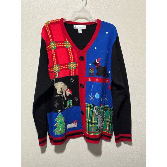 Women’s Jolly Sweaters Cat Christmas Pullover Ugly Sweater Plaid Holiday XXL - Picture 1 of 4